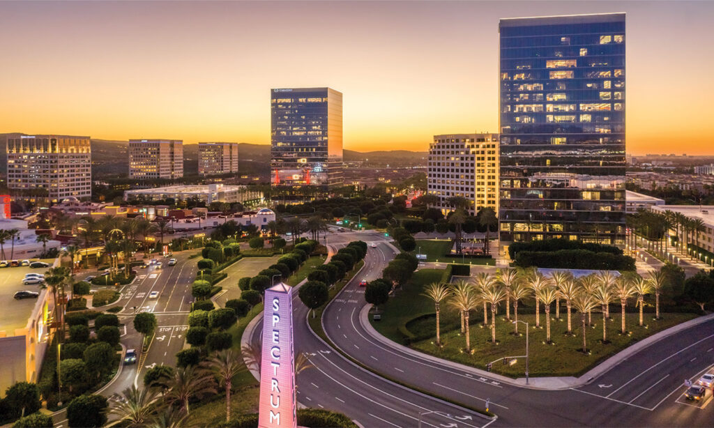 Irvine City skyline at dusk